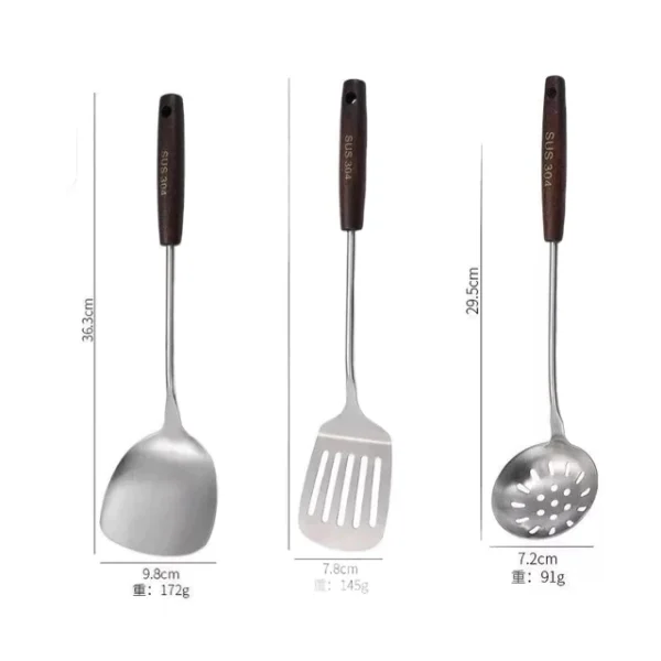 Utensilios de acero inoxidable con mango de madera - Image 3