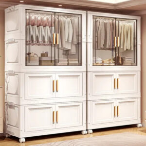 Organizador de Ropa Armario Plegable con Ruedas y Puertas Blanco | Práctico y Moderno
