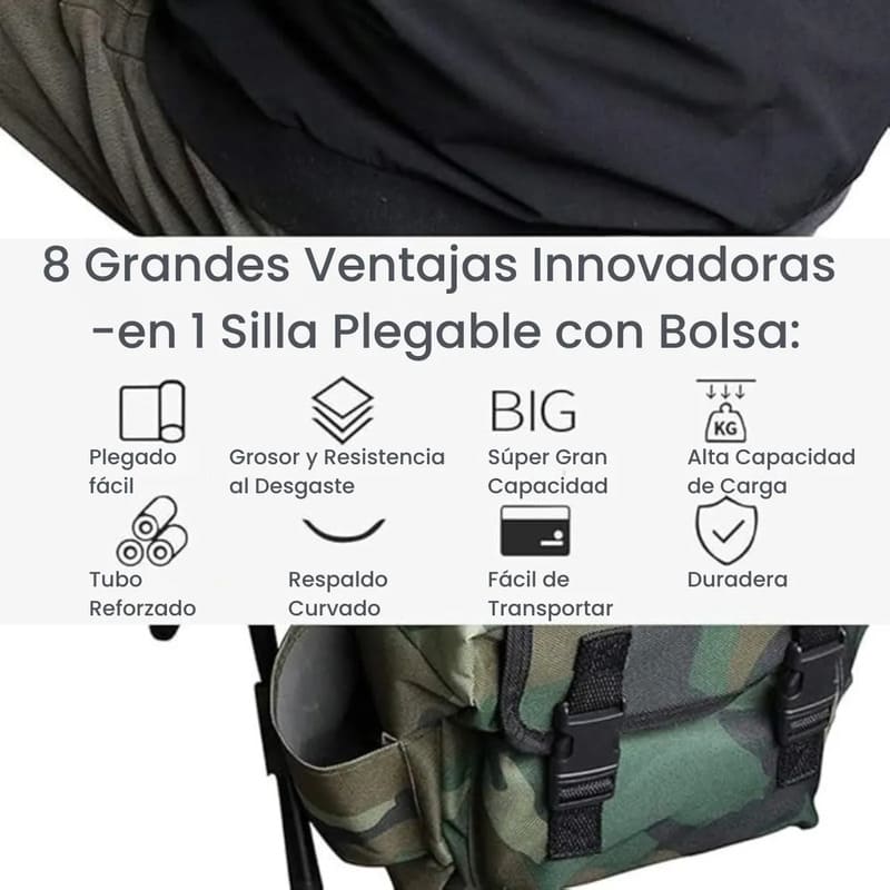 Silla Mochila 2 en 1 Plegable Camuflada — Reforzada hasta 100 kg - Image 3