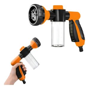 Pistola de riego para manguera 8 modos con botella de jabón