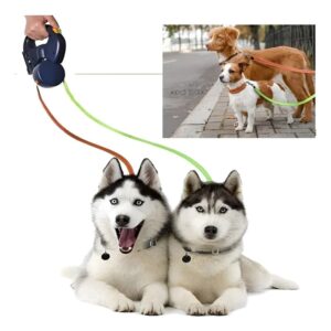 Correa doble retráctil 3m con linterna y porta bolsas 360°