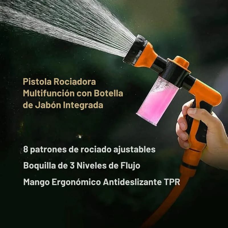 Pistola de riego para manguera 8 modos con botella de jabón - Image 5
