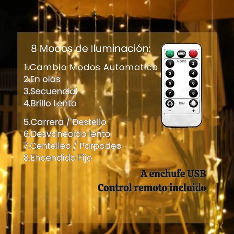 Cascada luces LED cortina 3x1m con control - Image 5