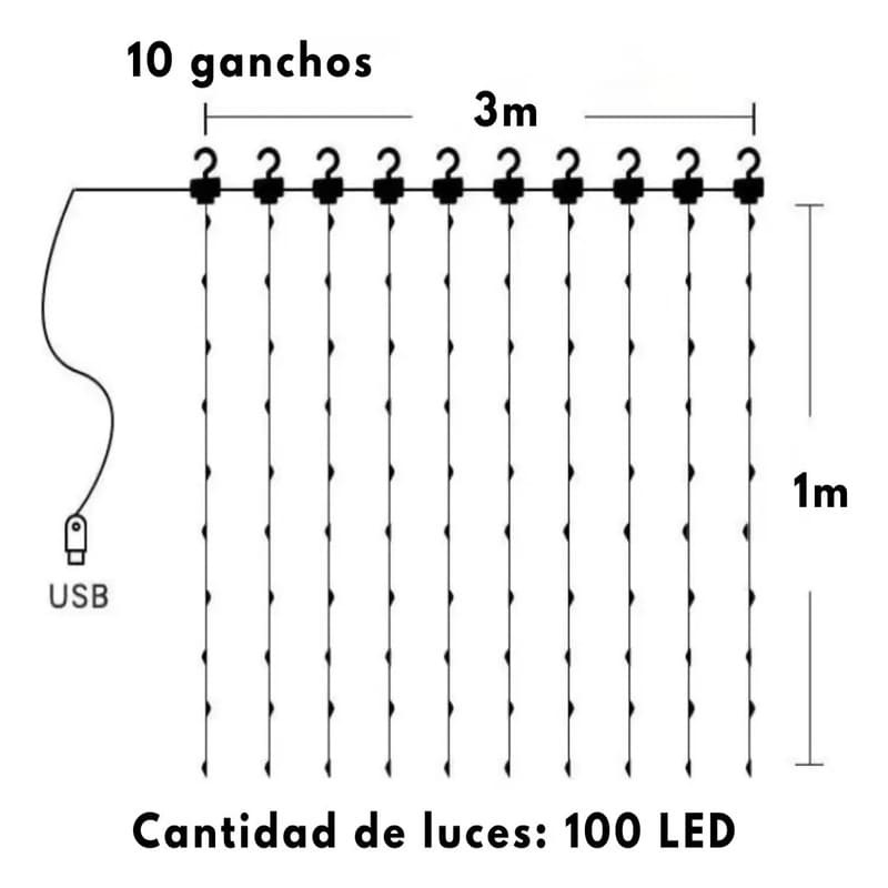 Cascada luces LED cortina 3x1m con control - Image 6
