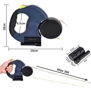 Correa doble retráctil 3m con linterna y porta bolsas 360°