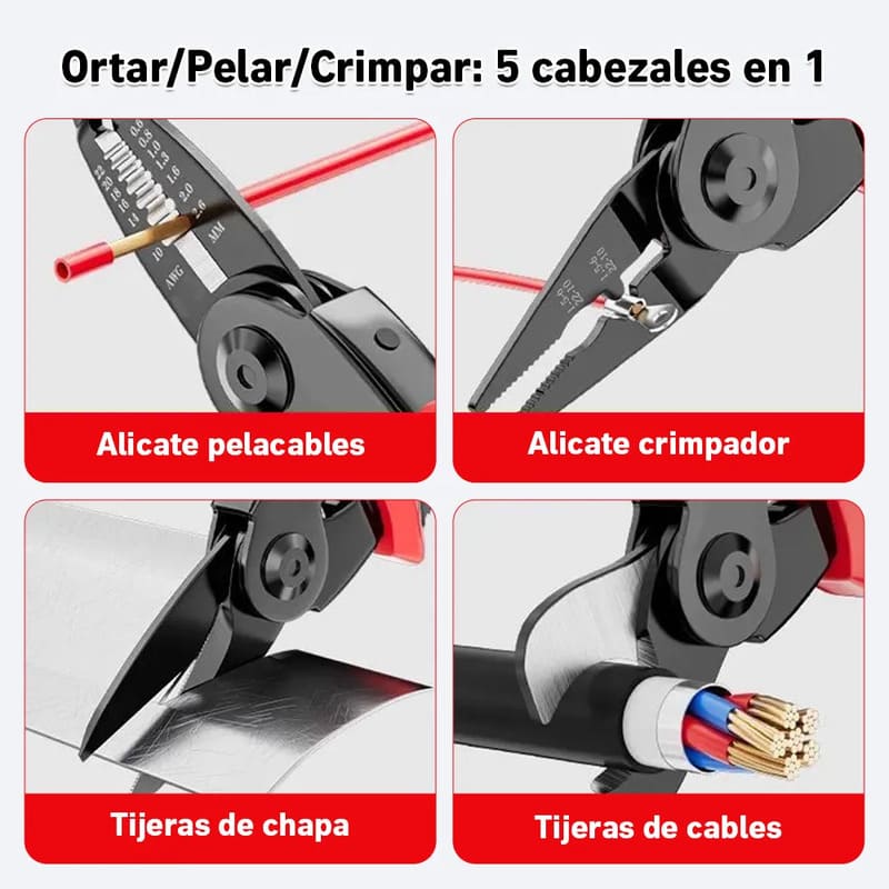 Kit alicates 5 cabezales en 1 pelacables intercambiables - Image 9