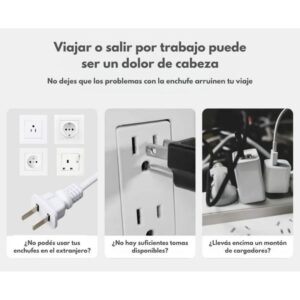 Adaptador Universal de Viaje 3 en 1 con Puertos USB y Tipo-C