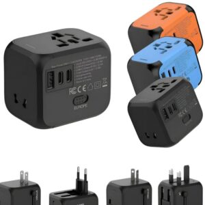 Adaptador Universal de Viaje 3 en 1 con Puertos USB y Tipo-C