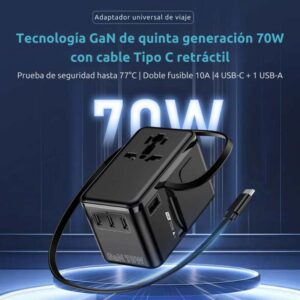 Adaptador cargador universal 70W cable 70cm usb-c