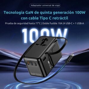 Adaptador cargador universal 100W cable 60cm USB-C