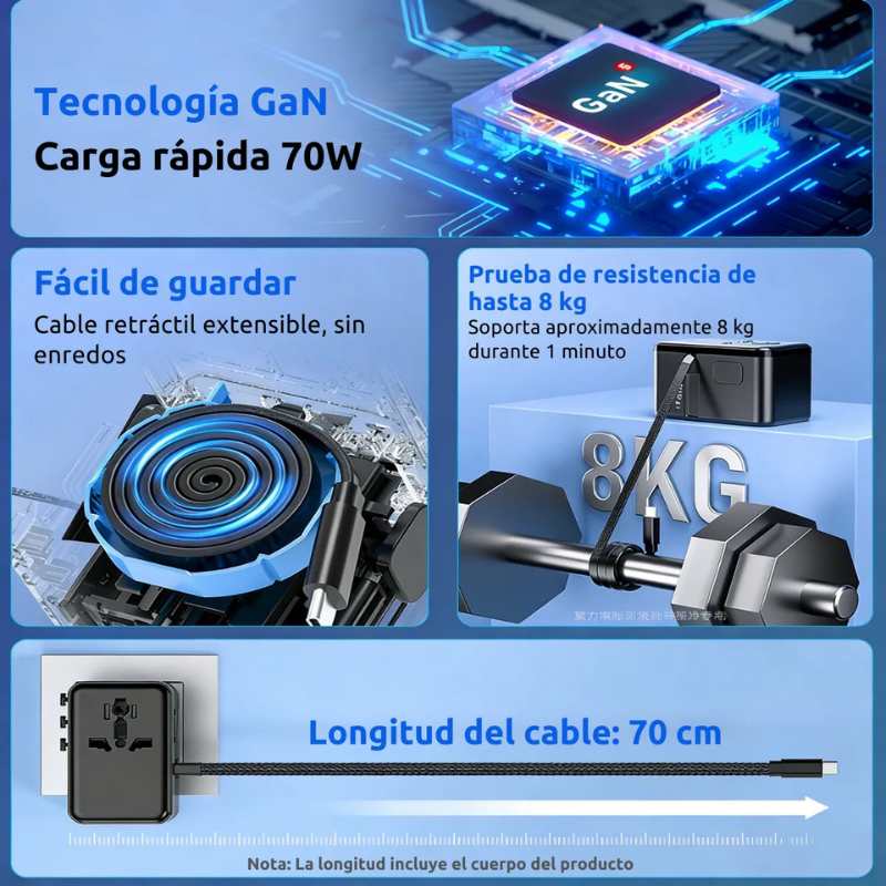 Adaptador cargador universal 70W cable 70cm usb-c - Image 5