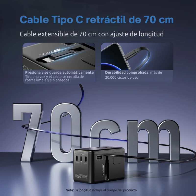 Adaptador cargador universal 70W cable 70cm usb-c - Image 6
